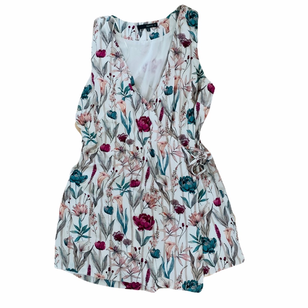 Marty M Floral Stripe Skirted Romper - Picture 2 of 8